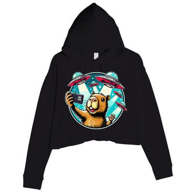 Funny Capybara Selfie With Ufos Crop Fleece Hoodie