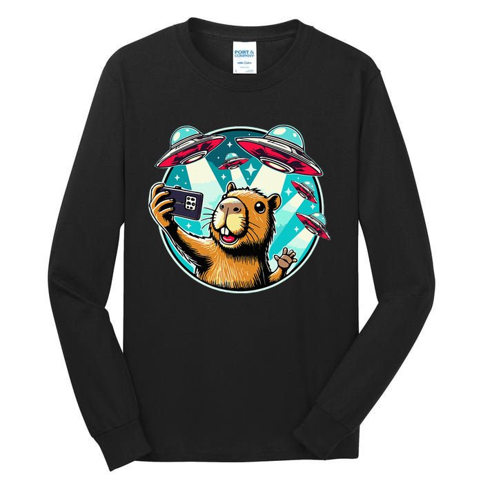 Funny Capybara Selfie With Ufos Tall Long Sleeve T-Shirt