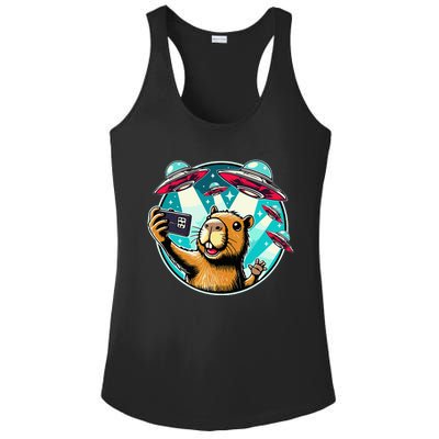 Funny Capybara Selfie With Ufos Ladies PosiCharge Competitor Racerback Tank