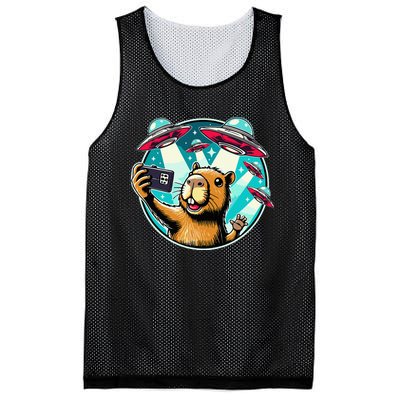 Funny Capybara Selfie With Ufos Mesh Reversible Basketball Jersey Tank