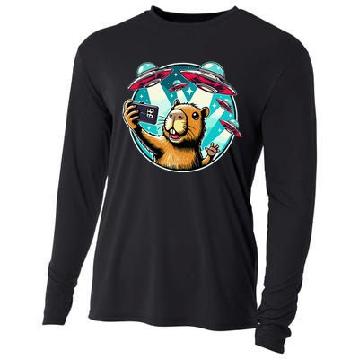 Funny Capybara Selfie With Ufos Cooling Performance Long Sleeve Crew