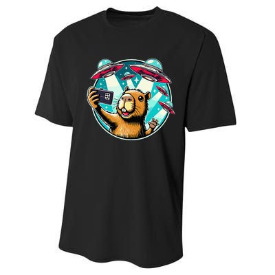 Funny Capybara Selfie With Ufos Performance Sprint T-Shirt