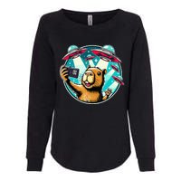 Funny Capybara Selfie With Ufos Womens California Wash Sweatshirt