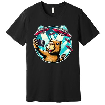 Funny Capybara Selfie With Ufos Premium T-Shirt