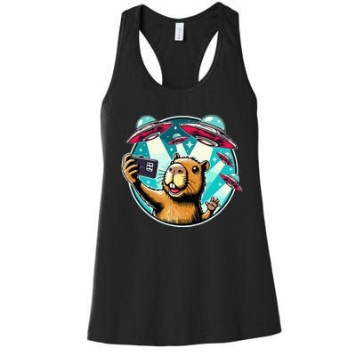 Funny Capybara Selfie With Ufos Women's Racerback Tank