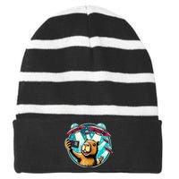 Funny Capybara Selfie With Ufos Striped Beanie with Solid Band