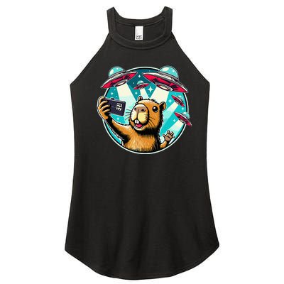 Funny Capybara Selfie With Ufos Women's Perfect Tri Rocker Tank