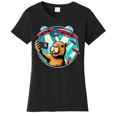 Funny Capybara Selfie With Ufos Women's T-Shirt