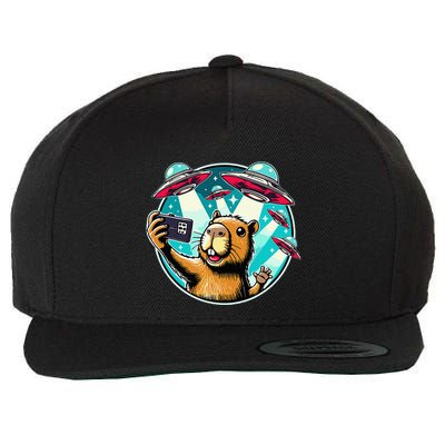 Funny Capybara Selfie With Ufos Wool Snapback Cap