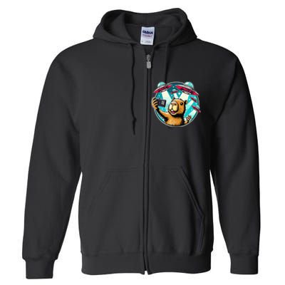 Funny Capybara Selfie With Ufos Full Zip Hoodie