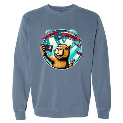 Funny Capybara Selfie With Ufos Garment-Dyed Sweatshirt