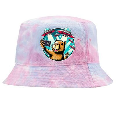 Funny Capybara Selfie With Ufos Tie-Dyed Bucket Hat