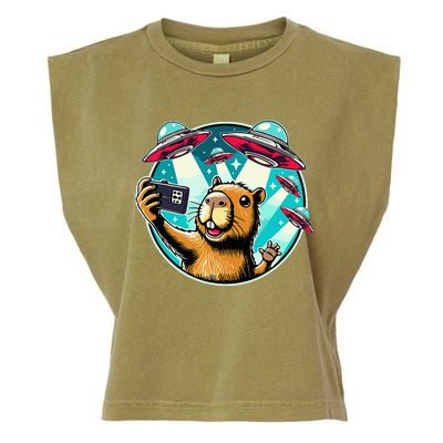 Funny Capybara Selfie With Ufos Garment-Dyed Women's Muscle Tee