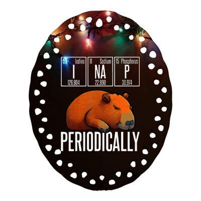 Funny Chemistry Science I Nap Periodically Capybara Lover Ceramic Oval Ornament