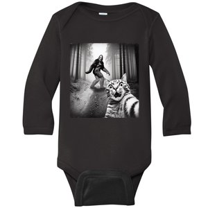 Funny Cat Selfie With Sasquatch Bigfoot Baby Long Sleeve Bodysuit