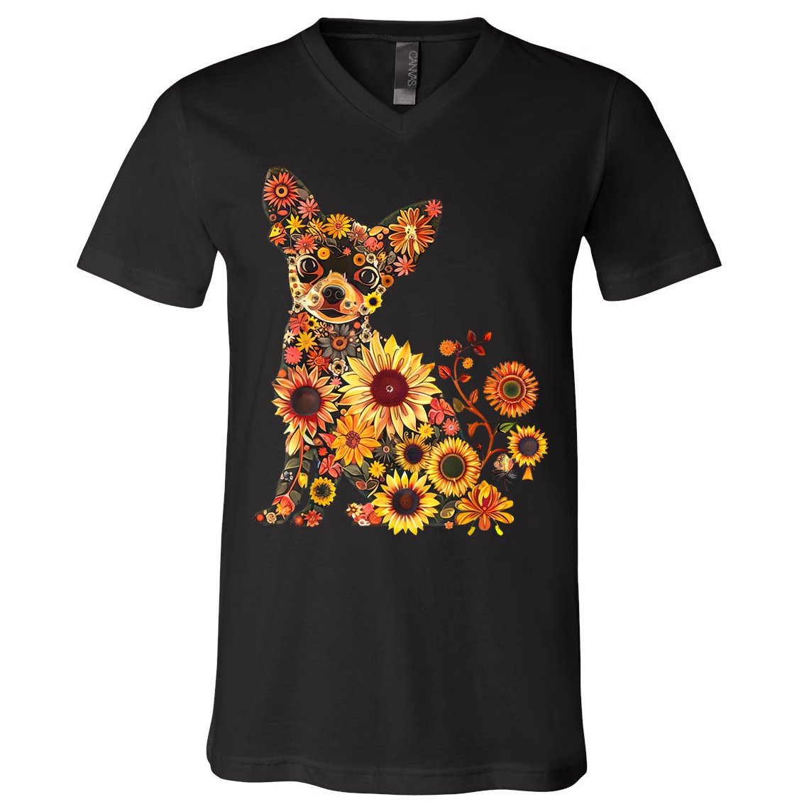 Floral Chihuahua Sunflower Mama Cute Mom Mother's Day  V-Neck T-Shirt