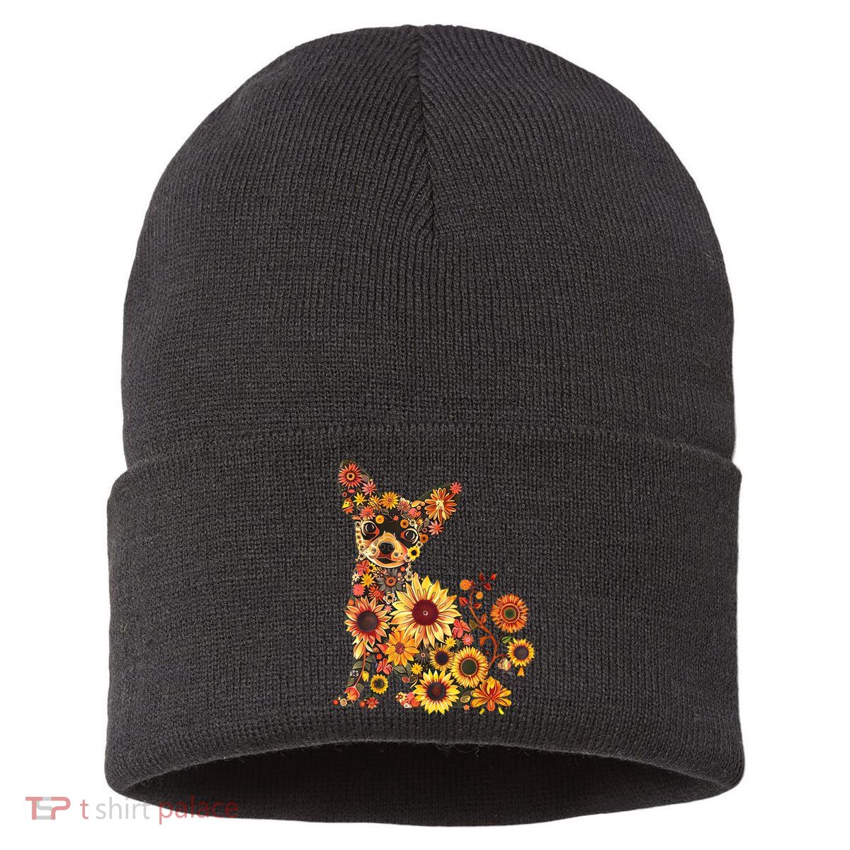 Floral Chihuahua Sunflower Mama Cute Mom Mother's Day  Sustainable Knit Beanie
