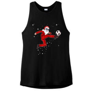 Funny Christmas Santa Soccer Playing Xmas Boys Sport Gift Ladies PosiCharge Tri-Blend Wicking Tank