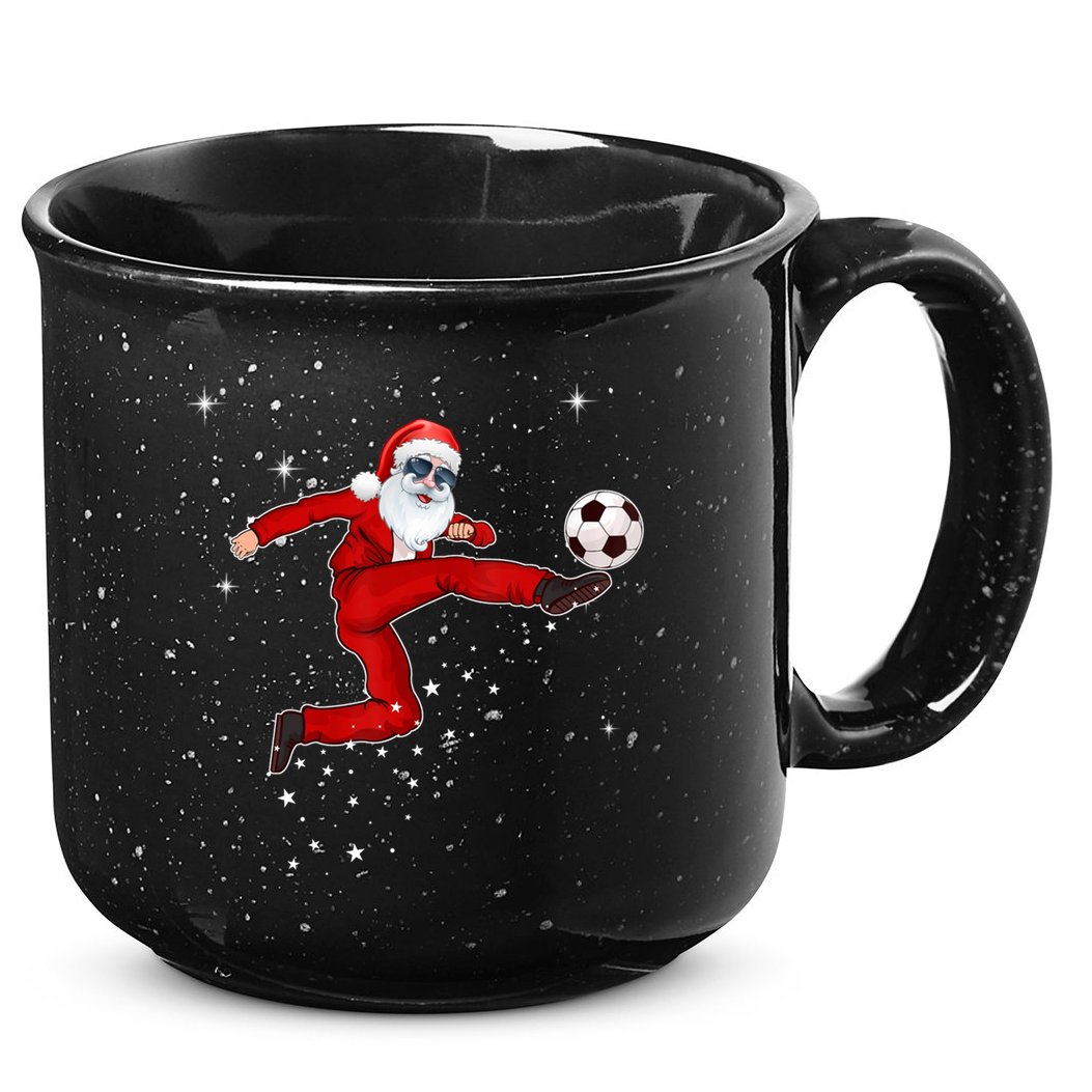 Funny Christmas Santa Soccer Playing Xmas Boys Sport Gift 15oz Campfire Ceramic Mug