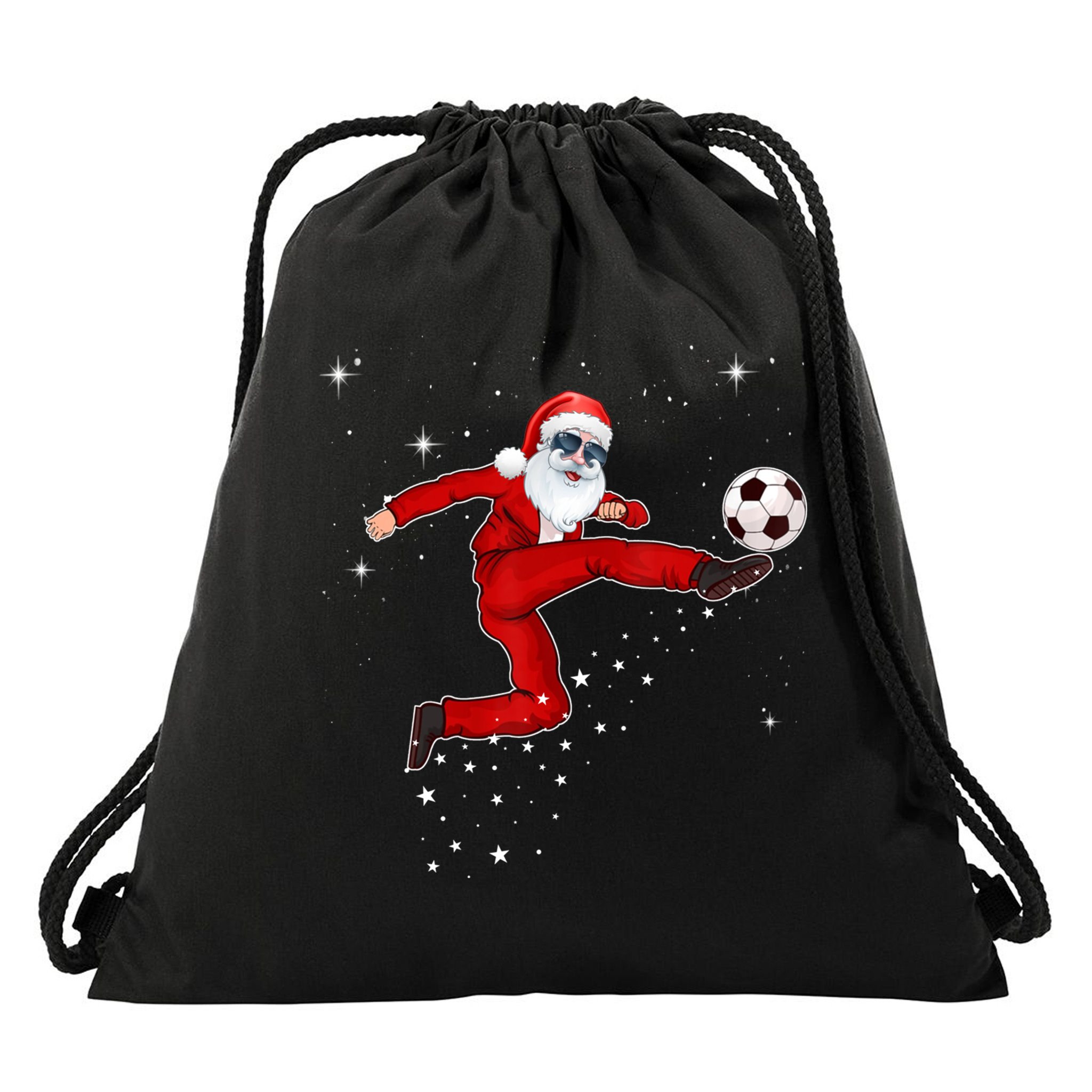 Funny Christmas Santa Soccer Playing Xmas Boys Sport Gift Drawstring Bag