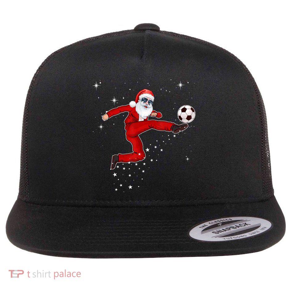 Funny Christmas Santa Soccer Playing Xmas Boys Sport Gift Flatbill Hat