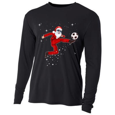 Funny Christmas Santa Soccer Playing Xmas Boys Sport Gift Cooling Performance Long Sleeve Crew