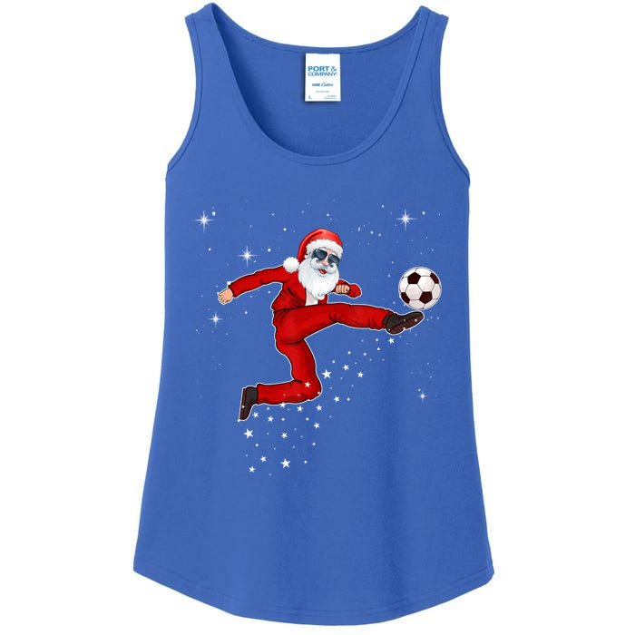 Funny Christmas Santa Soccer Playing Xmas Boys Sport Gift Ladies Essential Tank