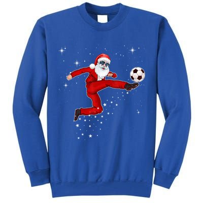 Funny Christmas Santa Soccer Playing Xmas Boys Sport Gift Tall Sweatshirt