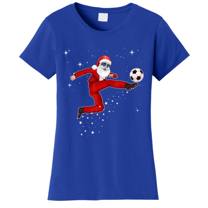 Funny Christmas Santa Soccer Playing Xmas Boys Sport Gift Women's T-Shirt