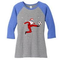 Funny Christmas Santa Soccer Playing Xmas Boys Sport Gift Women's Tri-Blend 3/4-Sleeve Raglan Shirt