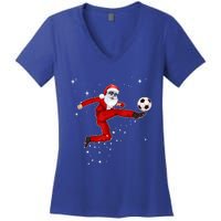 Funny Christmas Santa Soccer Playing Xmas Boys Sport Gift Women's V-Neck T-Shirt