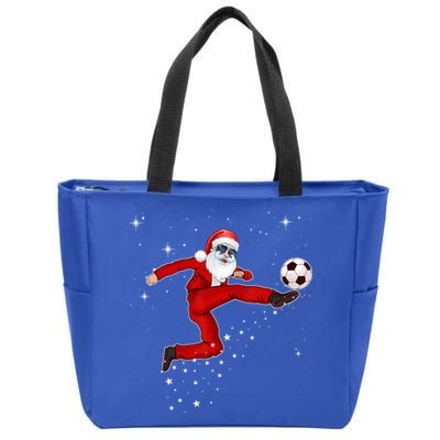Funny Christmas Santa Soccer Playing Xmas Boys Sport Gift Zip Tote Bag