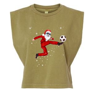 Funny Christmas Santa Soccer Playing Xmas Boys Sport Gift Garment-Dyed Women's Muscle Tee