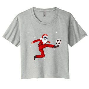 Funny Christmas Santa Soccer Playing Xmas Boys Sport Gift Women's Crop Top Tee