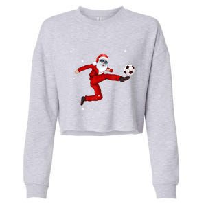 Funny Christmas Santa Soccer Playing Xmas Boys Sport Gift Cropped Pullover Crew