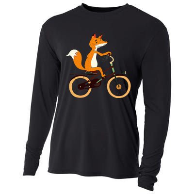 Funny Cycling S Fox On Bicycle Animal Lovers Cooling Performance Long Sleeve Crew