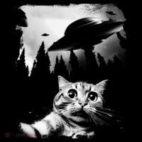 Funny Cat Selfie With UFOs Drawstring Bag