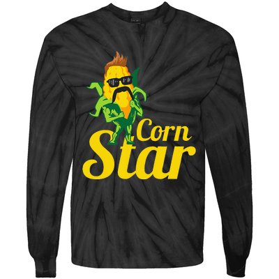 Funny Corn Star Sunglasses Mustache Maize Tie-Dye Long Sleeve Shirt