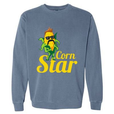 Funny Corn Star Sunglasses Mustache Maize Garment-Dyed Sweatshirt