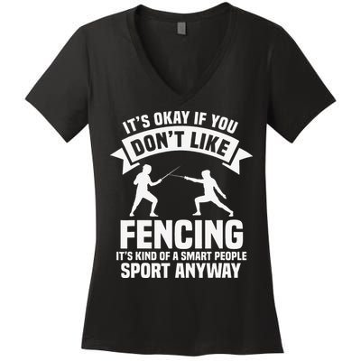 Fencing Combat Sport Fence Foil Epee Sabre Sword Fencer Women's V-Neck T-Shirt