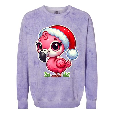 Flamingo Christmas Santa Claus Hat Xmas Holiday Tank Top Colorblast Crewneck Sweatshirt