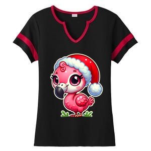 Flamingo Christmas Santa Claus Hat Xmas Holiday Tank Top Ladies Halftime Notch Neck Tee