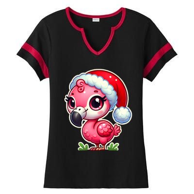 Flamingo Christmas Santa Claus Hat Xmas Holiday Tank Top Ladies Halftime Notch Neck Tee