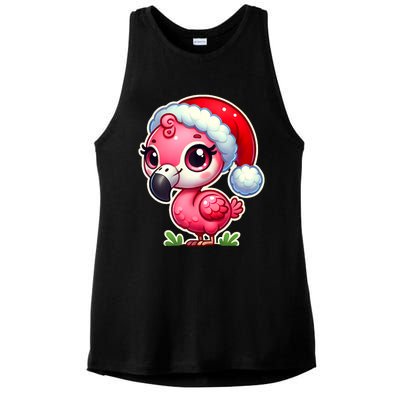 Flamingo Christmas Santa Claus Hat Xmas Holiday Tank Top Ladies PosiCharge Tri-Blend Wicking Tank