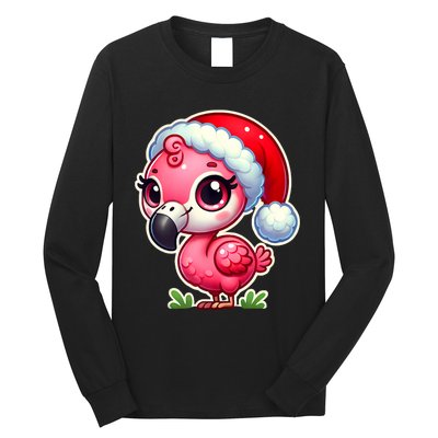 Flamingo Christmas Santa Claus Hat Xmas Holiday Tank Top Long Sleeve Shirt