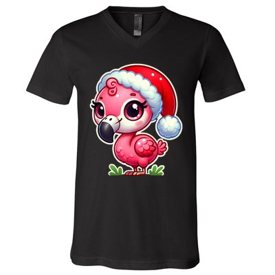 Flamingo Christmas Santa Claus Hat Xmas Holiday Tank Top V-Neck T-Shirt