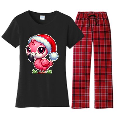 Flamingo Christmas Santa Claus Hat Xmas Holiday Tank Top Women's Flannel Pajama Set