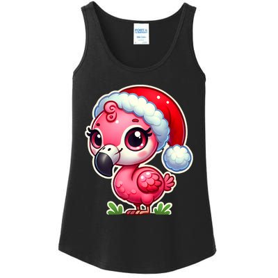 Flamingo Christmas Santa Claus Hat Xmas Holiday Tank Top Ladies Essential Tank