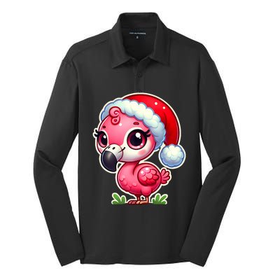 Flamingo Christmas Santa Claus Hat Xmas Holiday Tank Top Silk Touch Performance Long Sleeve Polo