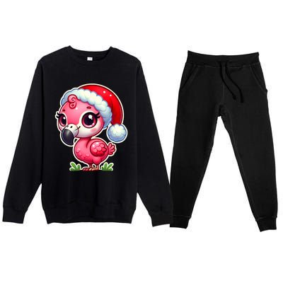 Flamingo Christmas Santa Claus Hat Xmas Holiday Tank Top Premium Crewneck Sweatsuit Set